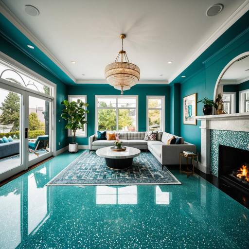 Art Deco Living Room with Teal Terrazzo Floor