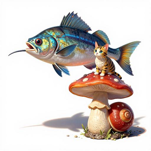 Whimsical Cat-Anglerfish Hybrid Art