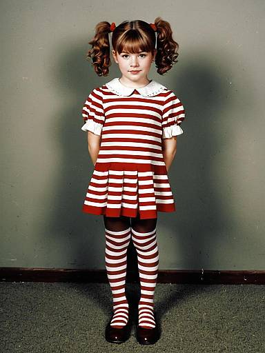Whimsical Orphan Girl in Striped Outfit