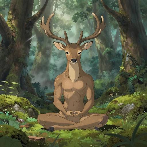 Serene Deer in Mystical Forest Setting