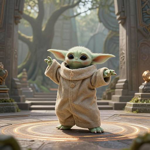 Grogu Dancing in Serene Jedi Temple