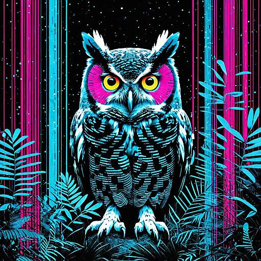 Cybernetic Owl in Neon Virtual Jungle