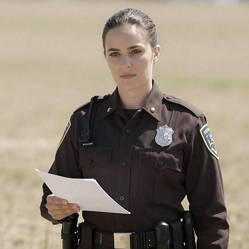 Female Officer Holding Paper in Field