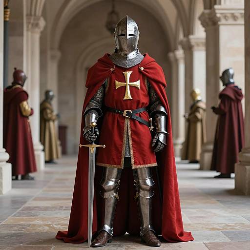 Medieval Knight in Red Cape and Armor