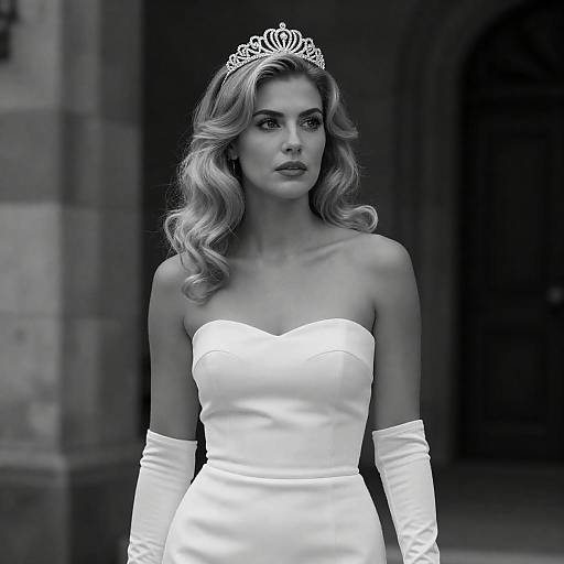 Elegant Woman in Strapless Dress with Tiara