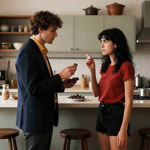 Intense Kitchen Interaction Between Two People