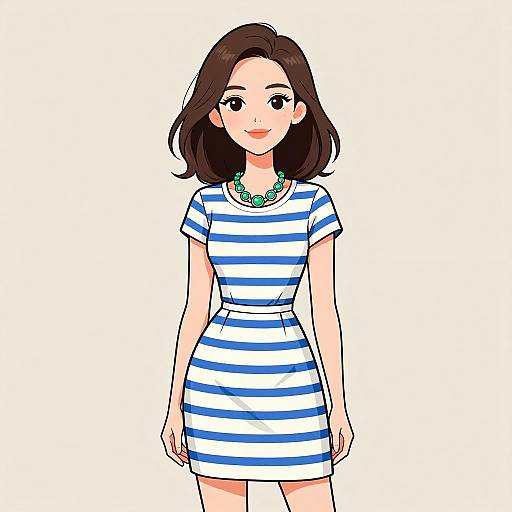 Smiling Woman in Striped T-Shirt Dress