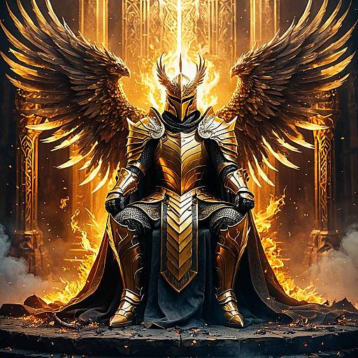 Golden Armored Phoenix Knight on Throne