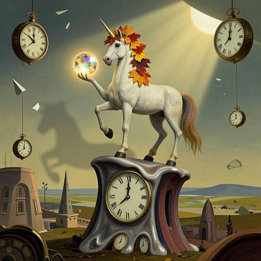Surreal Unicorn on Melting Clock Tower