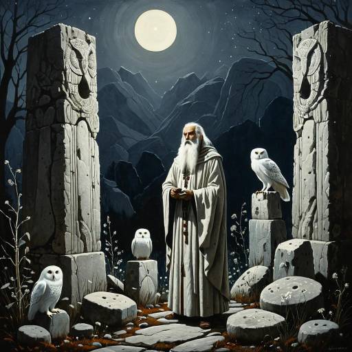 Druid and Owl Amidst Enchanted Monoliths
