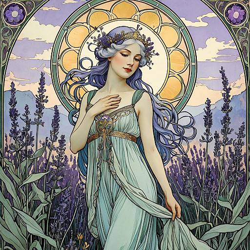 Art Nouveau Lavender Nymph with Halo