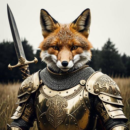 Anthropomorphic Fox Knight in Brass Armor