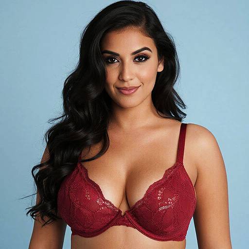 Confident Woman in Red Lace Bra