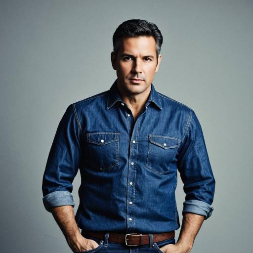 Serious Middle-Aged Man in Casual Denim Outfit