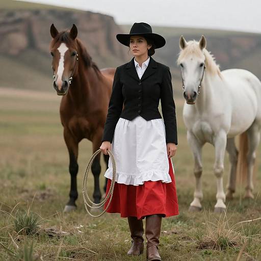 Cowgirl in Frilled Skirt with Lasso