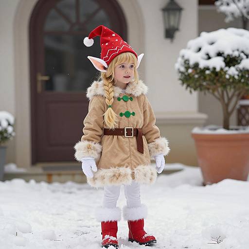 Little Girl in Snow Elf Costume