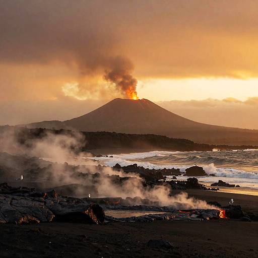 Volcanic Sunset Over Black-Sand Beach
