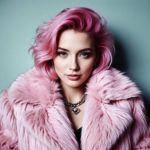 Woman in Pink Fur Coat Pose