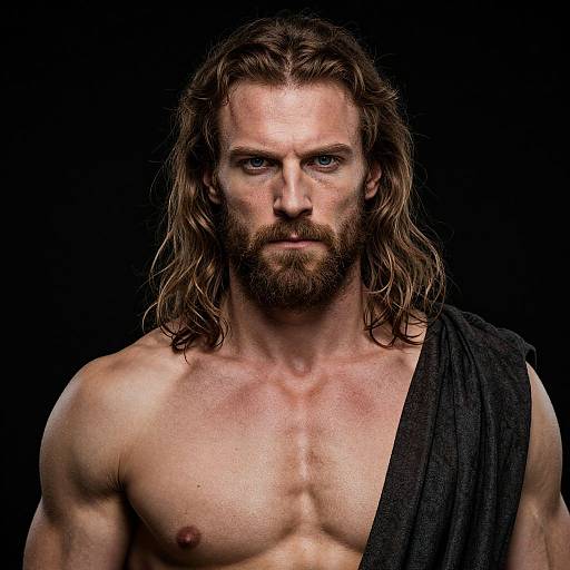 Dramatic Portrait of Muscular Bearded Man