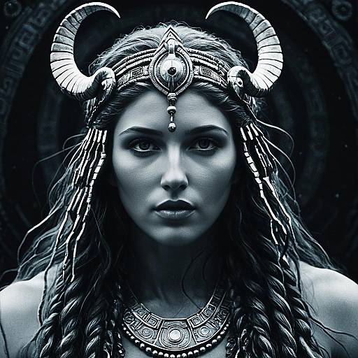 Mythological Oracle with Horned Headpiece