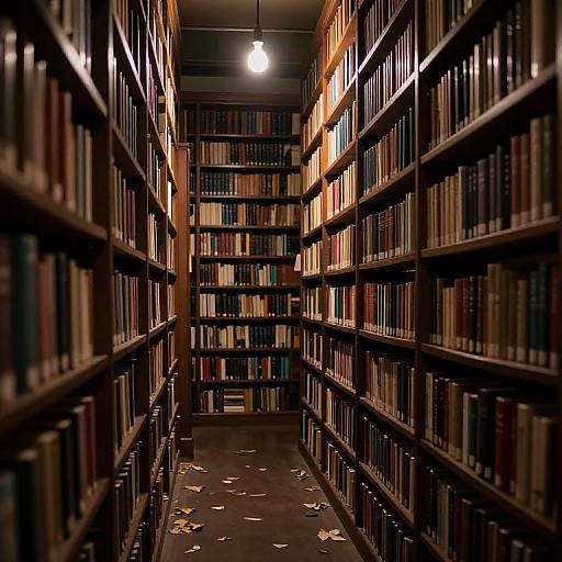 Dimly Lit Library Corridor