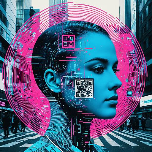 Futuristic Android Head with Glitch Effects