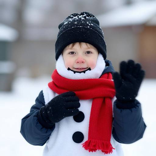 Boy in Snowman Costume with Red Scarf