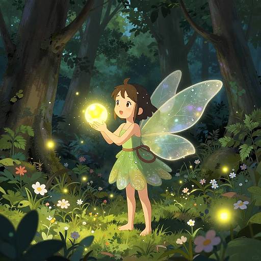 Playful Woodland Fairy with Glowing Orb