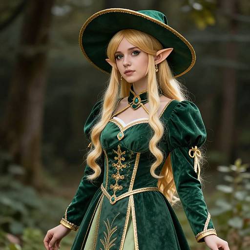 Blonde Elf in Green Dress