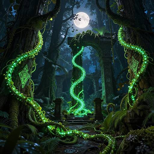 Bioluminescent Vines in Jungle Ruins