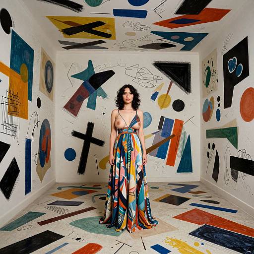 Dynamic Abstract Room with Expressive Woman