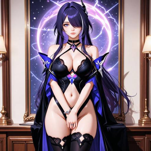 Anime Woman in Black and Purple Fantasy Outfit