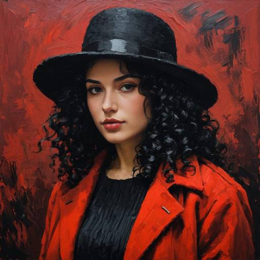Impressionist Portrait of Woman in Hat and Red Jacket