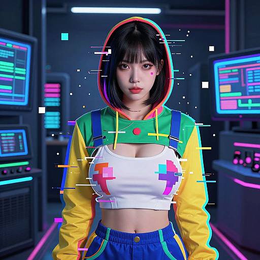 Glitch Girl in Retro Data Center