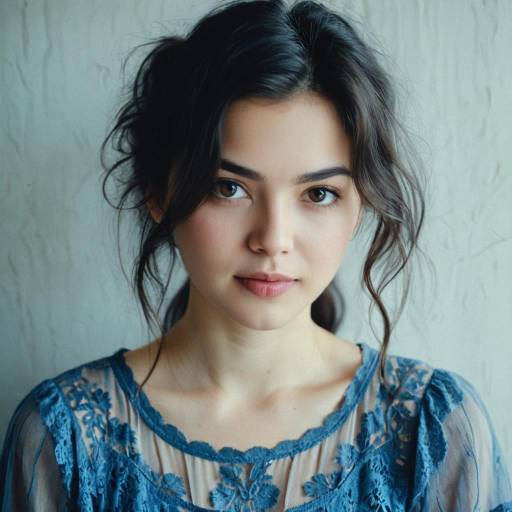 Young Woman Portrait with Blue Lace Top
