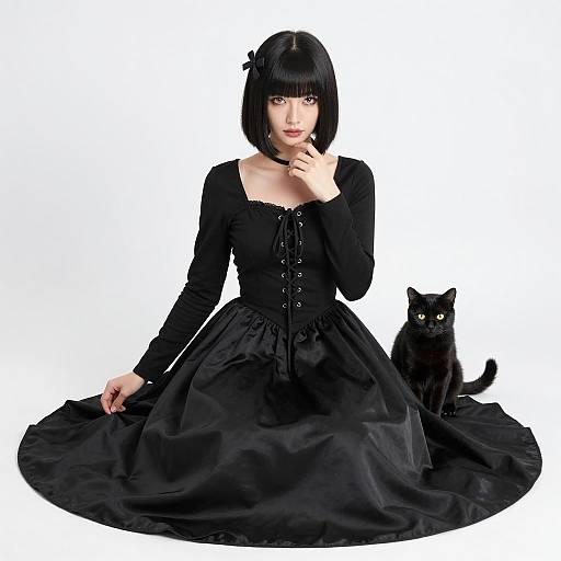 Elegant Young Woman in Black Dress