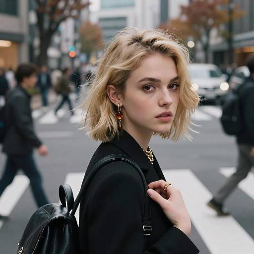 Elegant Girl Crossing Busy Tokyo Street