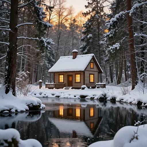 Hyperrealistic Vintage Winter Cottage Scene