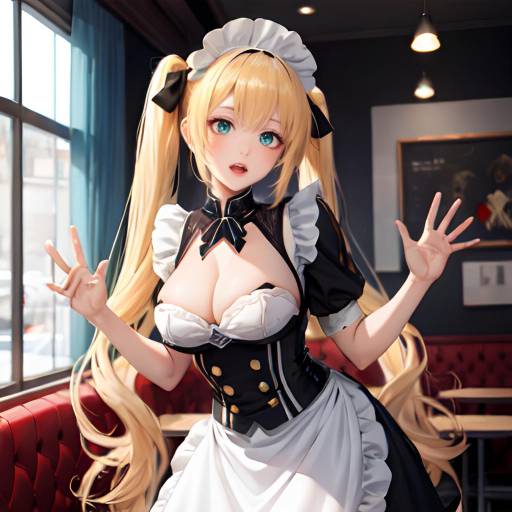 Anime Maid in Cafe Waving