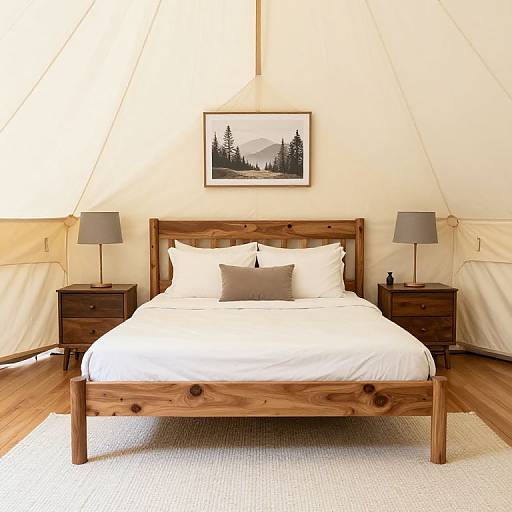 Cozy Wooden Bed in Glamping Tent