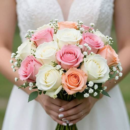 Bride Holding Pastel Rose Bouquet
