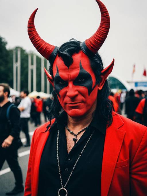 Man in Devil Horns Costume at Cosplay Festival