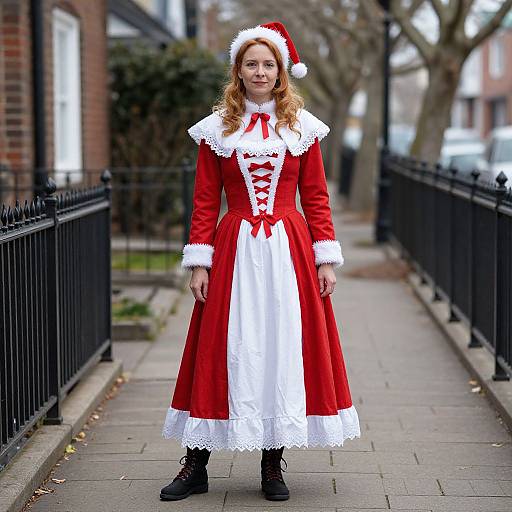 Victorian Mrs Claus on Sidewalk