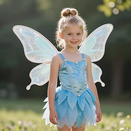 Little Girl in Blue Tinkerbell Fairy Costume