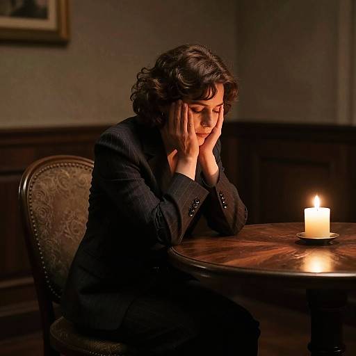 Woman in Pinstripe Suit with Candle