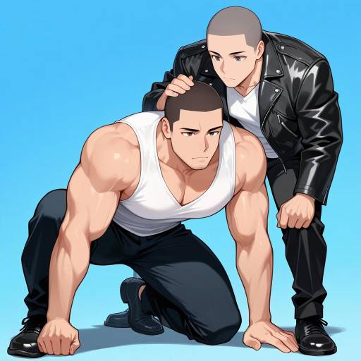 Muscular Duo in Leather Jacket Standoff Muscular Duo in Leather Jacket Standoff