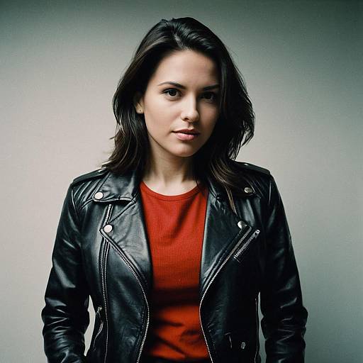 Woman in Leather Jacket Corporate Style