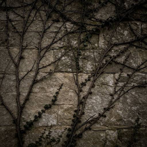 Leafless Ivy on Ancient Stone Wall