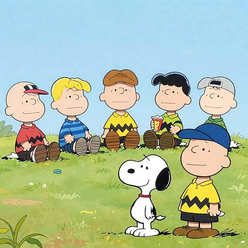 Charlie Brown and Peanuts Gang on Hill