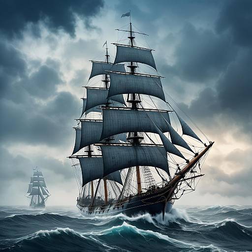 Vintage Sailing Ship in Dramatic Seas